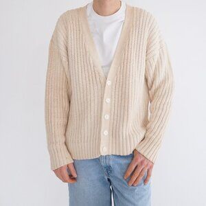 Vintage Ako Sportswear Bay Cream Ribs Knits Button Cardigan Cotton Blend XL